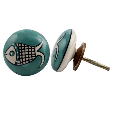 Sea Green Fish Ceramic Dresser Knob